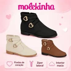 Bota Infantil Menina Molekinha Cano Curto Zíper Coração Inverno | Lançamento ! | Original Molekinha