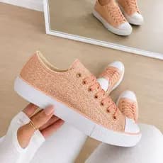 tenis feminino sola baixa brilhante rosa branco preto strass
