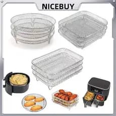 Suporte para Air Fryer Quadrado, Retangular, Redondo de 3 Níveis em Aço Inoxidável para Cozinha R0DB
