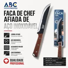 Kit 3 Facas ABC Cabo Inclinado Madeira Artesanal Aço Inox Churrasco Cozinha Profissional