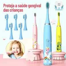 Escova Dental Elétrica Ultra-Sônica Para Crianças Acústica Onda Fofa Cabelos Suaves Dupla Face Limpa Cuidados