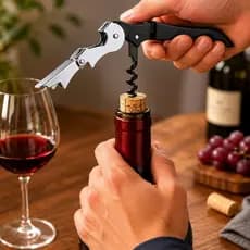 Saca Rolhas Aço Inox 2 Estágios Abridor Vinho Profissional Cortador Lacre Sommelier