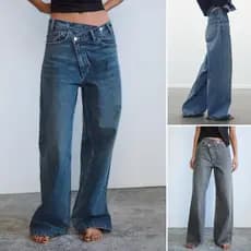 ZA Jeans retos de algodão estilo primavera cintura alta perna larga 4365032