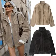 ZA Outono Novo Estilo Feminino Design Solto Casaco de Manga Comprida 508278