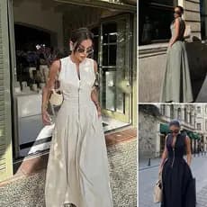 ZA Verão Novo Estilo Feminino Gola Redonda Sem Mangas Vestido Cintura Estreita2902586