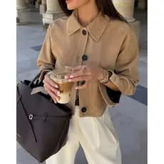 ZA Primavera Outono Inverno Novo Estilo Retro Jaqueta Curta de Camurça 92408150
