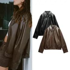 ZA Winter Temperamento Moda Jaqueta Bomber de Couro Falso Jaqueta de Couro 4341864