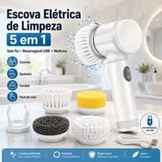 Escova Elétrica de Limpeza Portátil 5 em 1 Sem Fio Multiuso para Cozinha, Banheiro e Casa