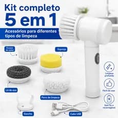 Escova Elétrica de Limpeza 5 em 1 Sem Fio Multiuso para Cozinha, Banheiro e Casa