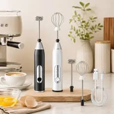 Mixer Elétrico Portátil 2 em 1 para Café, Leite, Bebidas e Clara de Ovo Recarregável USB