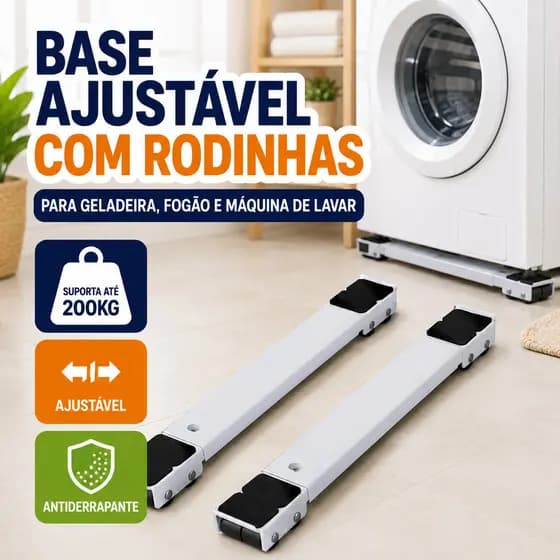 Base com Rodinhas Ajustável para Geladeira, Fogão e Máquina de Lavar, Suporta até 200k
