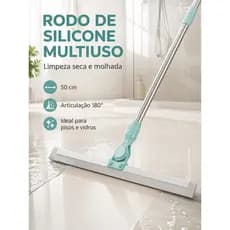 Rodo de Silicone Multiuso para Piso e Vidro com Gancho Limpeza Seca e Molhada Vassoura Mágica