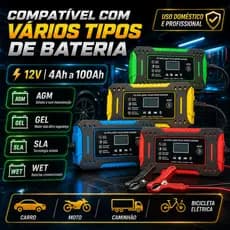 Carregador de Bateria 12V 100A – Carro, Moto, Caminhão e Bicicleta Elétrica