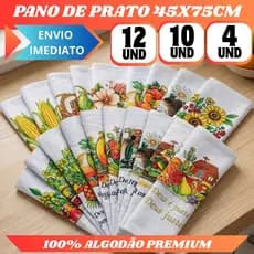 Kit 12/10/4 Pano Prato Copa Cozinha Estampado Com Bainha 100% Algodão Premium Gigante Reforçado
