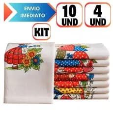 Jogo De 10 ou 4 Pano De Prato Estampado Com Bainha 100% Algodão