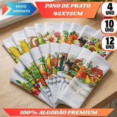 Kit 4/10/12 Pano De Prato Cozinha Estampado Com Bainha 100% Algodão Premium Copa Gigante