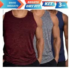 Kit 3 Regata Masculina DRY FIT Tecido Mesclado Academia Treino Camisa Esportiva Fit Premium
