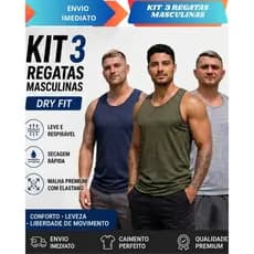 Kit 3 Regata Masculina DRY FIT Tecido Mesclado Academia Treino Camisa Esportiva .