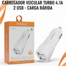 kit Carregador Veicular + cabo Turbo UNIVERSAL 4.1a com Duas Portas USB - Rápido Compatível com Todos Dispositivos