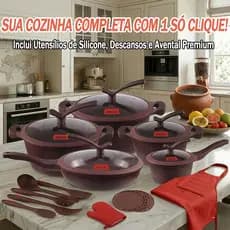 Conjunto De Panelas Antiaderente Cerâmica 22 Peças Com Revestimento Premium Tampa Vidro Temperado E Jogo De Utensílios