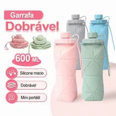 Garrafa De Água Dobrável De Silicone 600ml Retrátil Portátil Anti-vazamento Livre De BPA Para Academia E Viagem