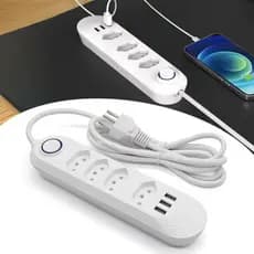 Tomada Elétrica Inteligente Filtro de Linha Proteção ZOV 4 Tomada Tipo-J 3 USB Proteção contra Picos