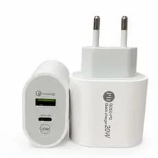 Carregador Universal Ultra Rápido Turbo USB-C PD + USB-A QC 3.0  PRO Branco Bivolt, iPhone, Samsung, Xiaomi, Motorola