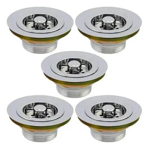 Kit 5 Válvula Americana Pia Cozinha 3.1/2 Metal Cromado Prateado Cromado