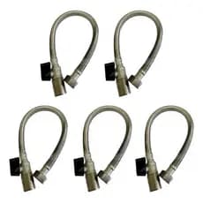 Kit 5 Engate Flexivel Rabicho C/ Registro 1/4v 1/2 60cm Prateado Brilhante