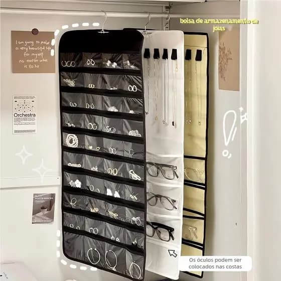 Organizador de Joias com 80 Bolsos – Porta Bijuterias Grande, Ideal para Armazenar!