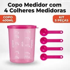 Copo Medidor 400ml com 4 Colheres Medidoras Plástico | Kit Medidor Cozinha Receitas