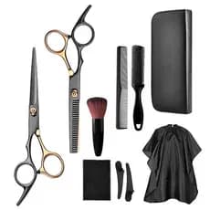 Kit Barbeiro Tesoura Profissional p/Cortar Cabelo Pente