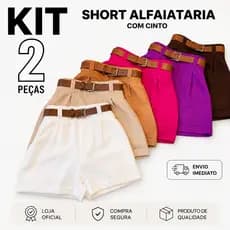 Kit 2 Short Alfaiataria Feminino Com Bolso Com Cinto Cintura Alta PROMOÇÃO