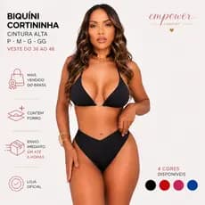Biquíni EFEITO LIPO Top Cortininha Calcinha Asa Delta Cintura Alta de Cós