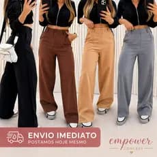 Calça Pantalona Alfaiataria Premium Cintura Alta Com Bolso PROMOÇÃO