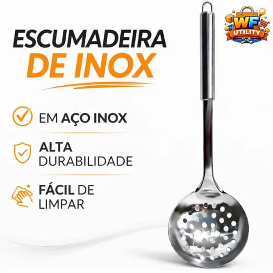 Escumadeira Aço Inox Reforçada Resistente Ideal para Frituras e Cozinha
