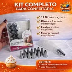 12 Bicos Confeitar Bolo Doce + Acoplador + Saco Confeiteiro Profissional