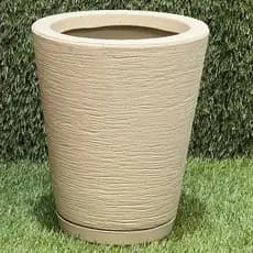 Vaso para Planta Decorativo Redondo Cone Bojo Grafiato Escovado N°1 Luxo Moderno com Prato