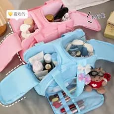 Moda simples saco de cosméticos feminino portátil leve grande capacidade partição dupla abertura saco de armazenamento v