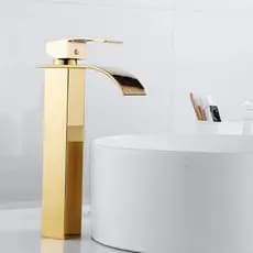 Torneira Banheiro Cuba Alta Cascata Inox Bancada Metal Acabamento Brilhante