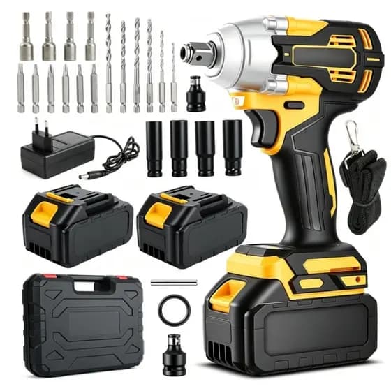 Chave de Impacto 48V Parafusadeira Furadeira Elétrica Sem Fio Com 2 Bateria Motor Brushless Kit Completo Acessórios
