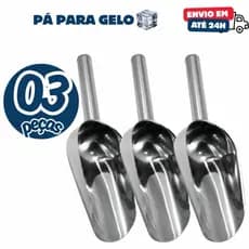 Kit 03 Pá Pegadora em Aço Inox Multiuso Pegador Concha para Gelo, Ração Pet, Cereal e Grãos