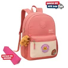 Kit Mochila Infantil Capivara Brinde Estojo Chaveiro Pelúcia Capivara