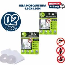 Kit 02 Tela Mosquiteira Janela 1,30x1,50 Ajustável com Velcro – Rede Anti Mosquito, Pernilongo, Dengue e Insetos