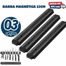 Kit 03 02 ou 01 Barra Magnética 33cm Porta Facas de Parede Organizador Cozinha Profissional