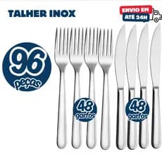 Kit 96 ou 72 Talheres Garfos e Facas em Aço Inox Premium Alta Durabilidade Cozinha Restaurante Hotel Mesa Posta Elegante