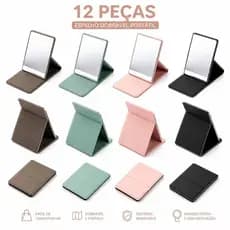 KIT12 Espelho de Maquiagem Dobrável Portátil de Mão e Mesa