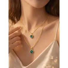 Colar Feminino Duplo Dourado Delicado Pingente Elegante Luxo Acessório