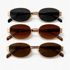 Óculos de Sol Oval Hexagonal Retrô Poligonal Metal Dourado Vintage Tendência Unissex