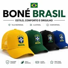 Boné Brasil Trucker Aba Curva Tela Respirável Ajustável